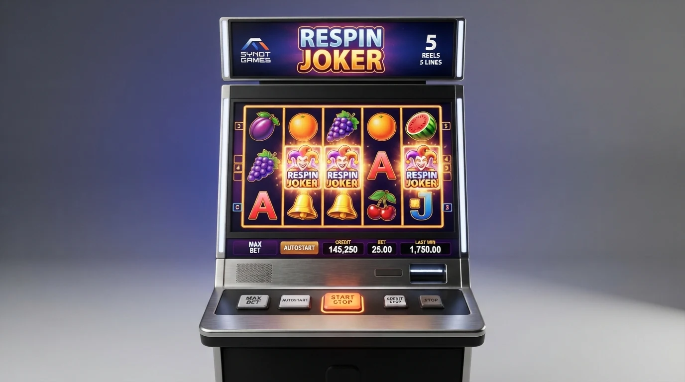 Pětiválcový výherní automat Respin Joker od SYNOT Games s pěti výherními liniemi a ovocnými symboly