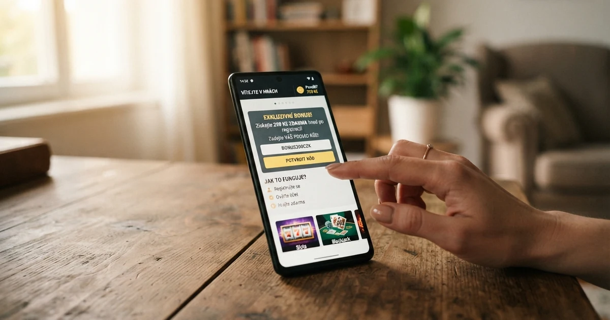 Propagační banner online casina s polem pro zadání promo kódu, zvýrazněným tlačítkem „Uplatnit kód“ a ikonami volných zatočení