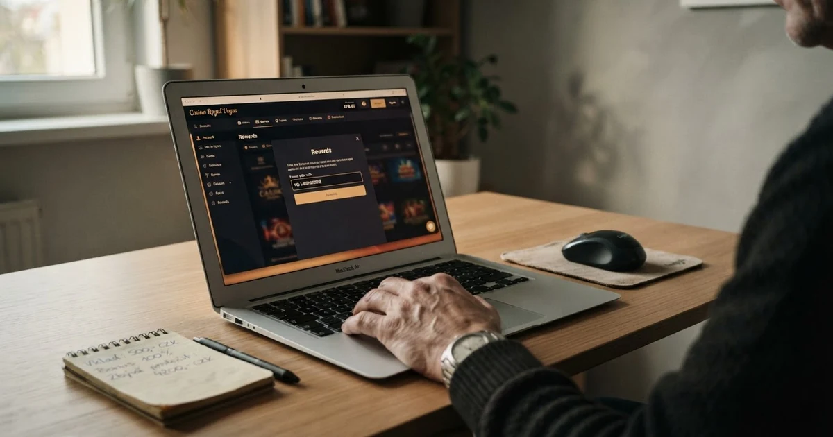 Hráč zadává promo kód do pole v herním kontě online casina na notebooku