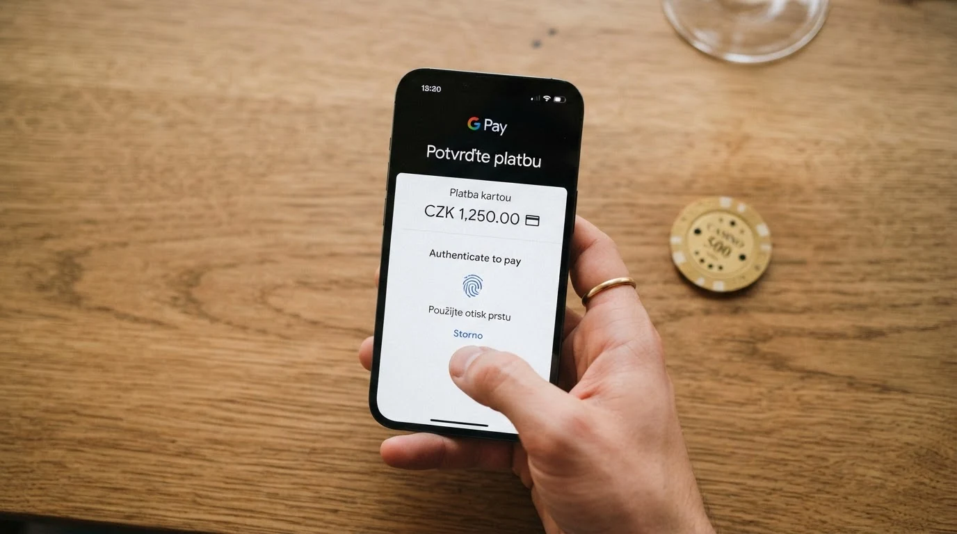 Rozhraní Apple Pay na iPhonu při potvrzování platby — výzva k ověření Face ID