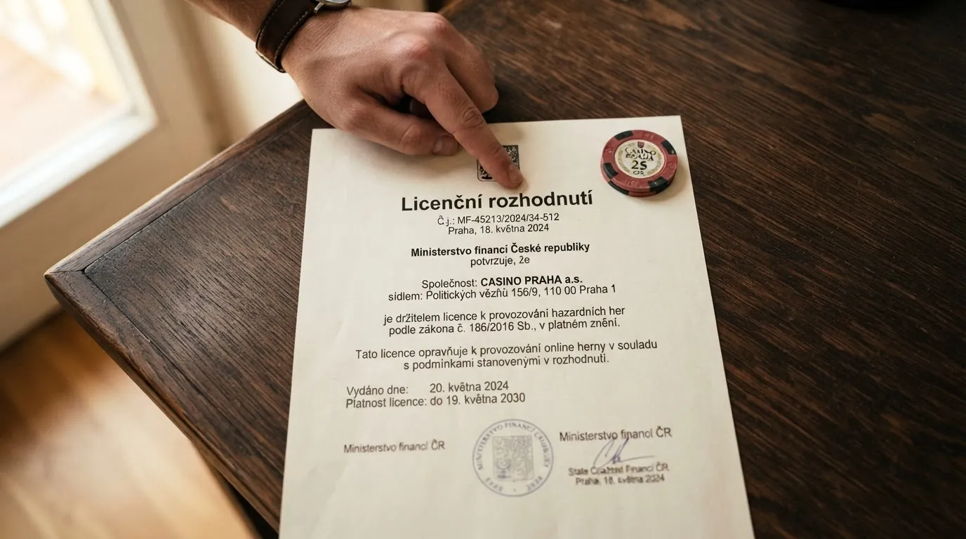 Dokument s razítkem Ministerstva financí ČR a paragrafy zákona o hazardních hrách.