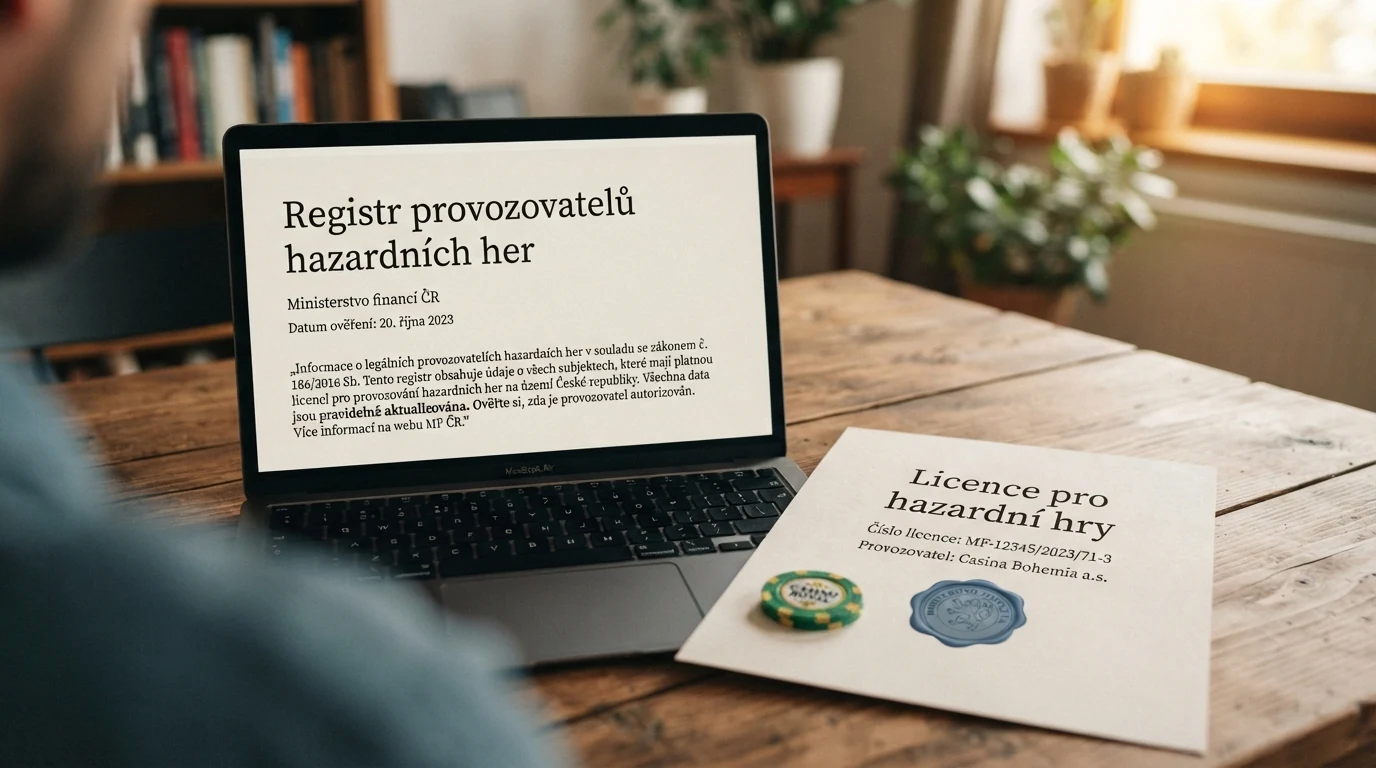 Úřední dokumenty a registr Ministerstva financí ČR vedle symbolu licence