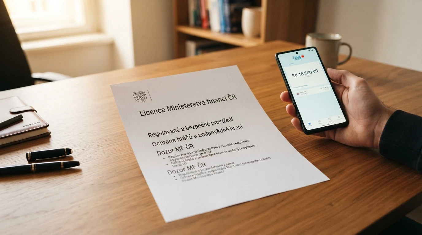 Úřední dokument s razítkem Ministerstva financí ČR a logem licencovaného casina
