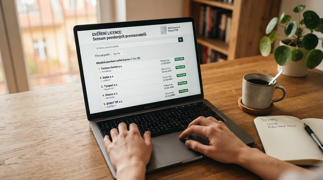 Ukázka rozhraní veřejného whitelistu Ministerstva financí ČR se seznamem držitelů licence k provozování online casina