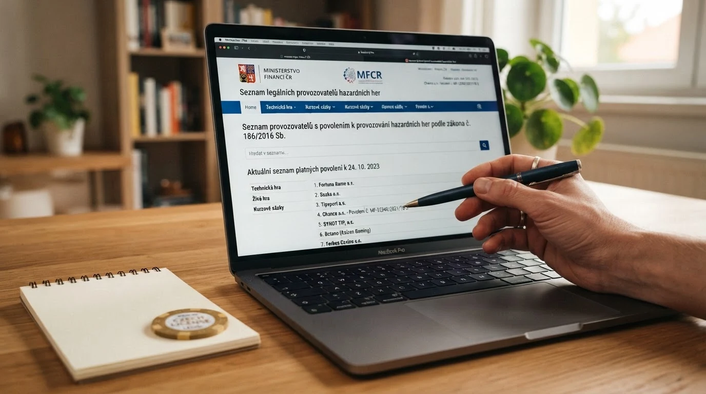 Výřez obrazovky s oficiálním seznamem legálních provozovatelů hazardních her na webu Ministerstva financí ČR
