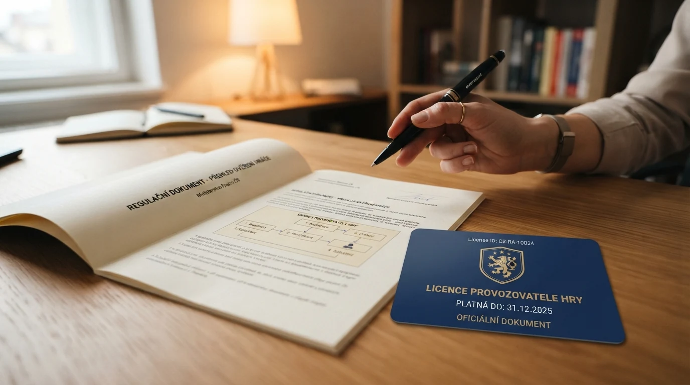 Úřední dokument s razítkem Ministerstva financí ČR vedle loga licencovaného online casina