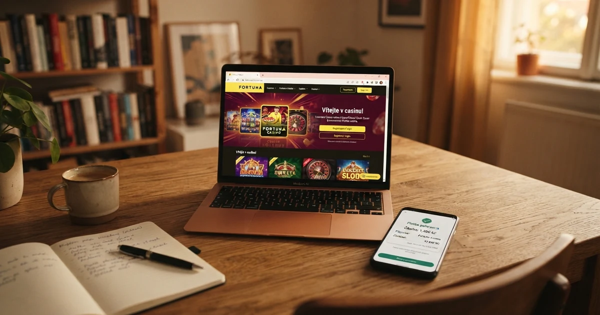 Notebook s otevřenou stránkou online casina a mobilem s aplikací PayPal vedle něj