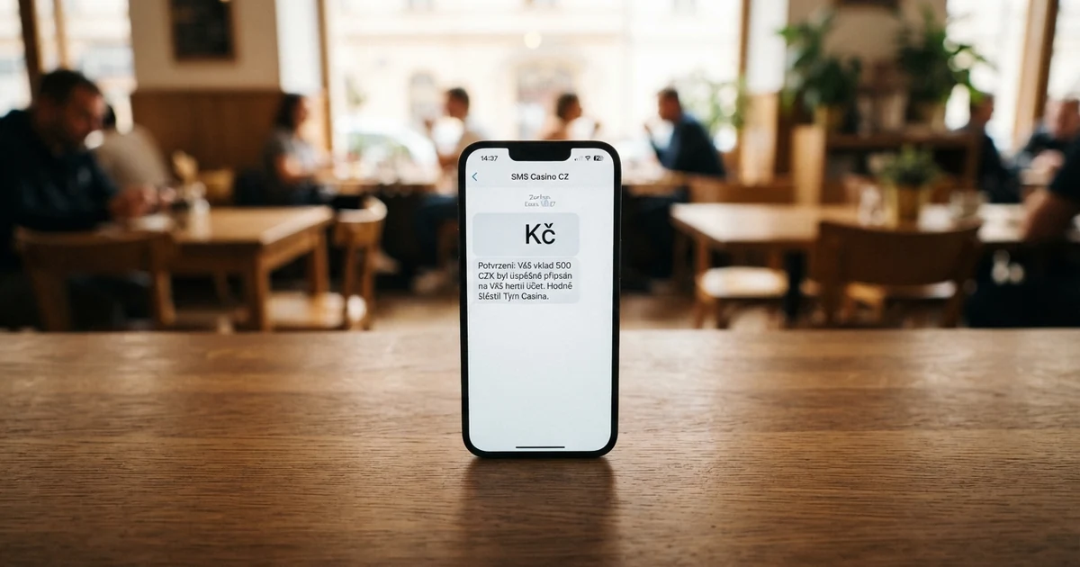 Mobilní telefon zobrazující potvrzovací SMS kód na herním účtu online casina, vedle logo NeteraPay