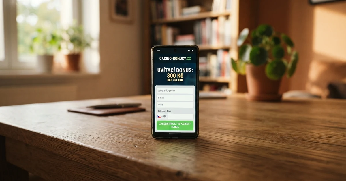 Registrační formulář českého online casina s uvítacím bonusem bez vkladu na monitoru počítače a mobilu