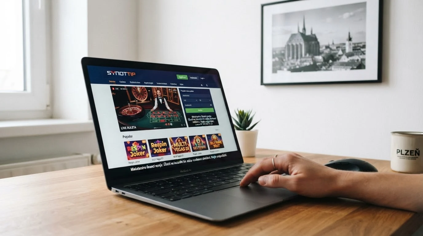 Rozhraní licencovaného online kasina na obrazovce notebooku — jediná legální možnost hry pro hráče z Plzně.