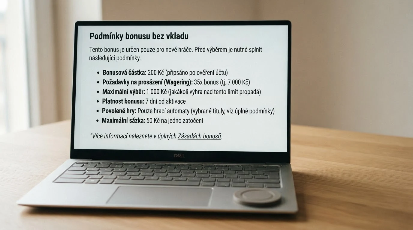 Detail obrazovky s rozpiskou podmínek bonusu — zvýrazněné položky protočení, platnost a maximální výběr