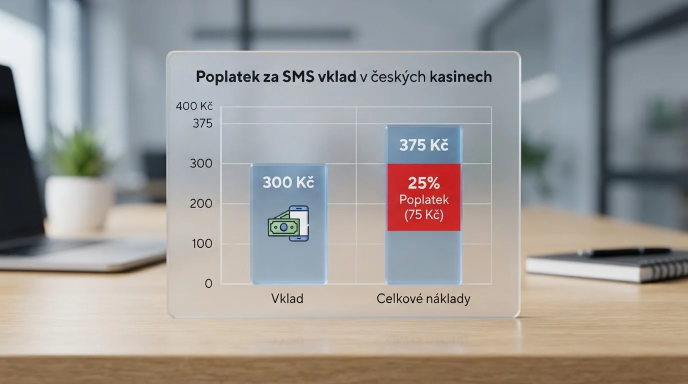 Infografika srovnávající náklady na vklad 300 Kč přes SMS (375 Kč) oproti bankovnímu převodu (300 Kč)