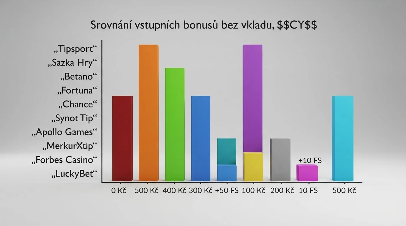 Tabulka srovnávající česká online casina podle výše bonusu bez vkladu, počtu free spinů a podmínek protočení