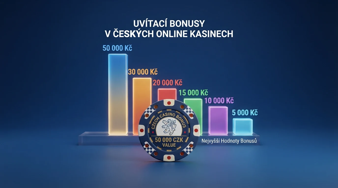 Přehledová tabulka s logy deseti českých licencovaných kasin seřazených podle hodnoty uvítacího bonusu